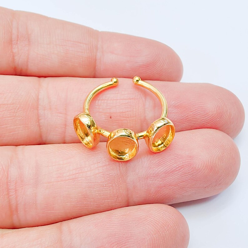 Triple Oval Bezel Ring, 8x6mm Settings, Adjustable 24K Shiny Gold Ring, G38057
