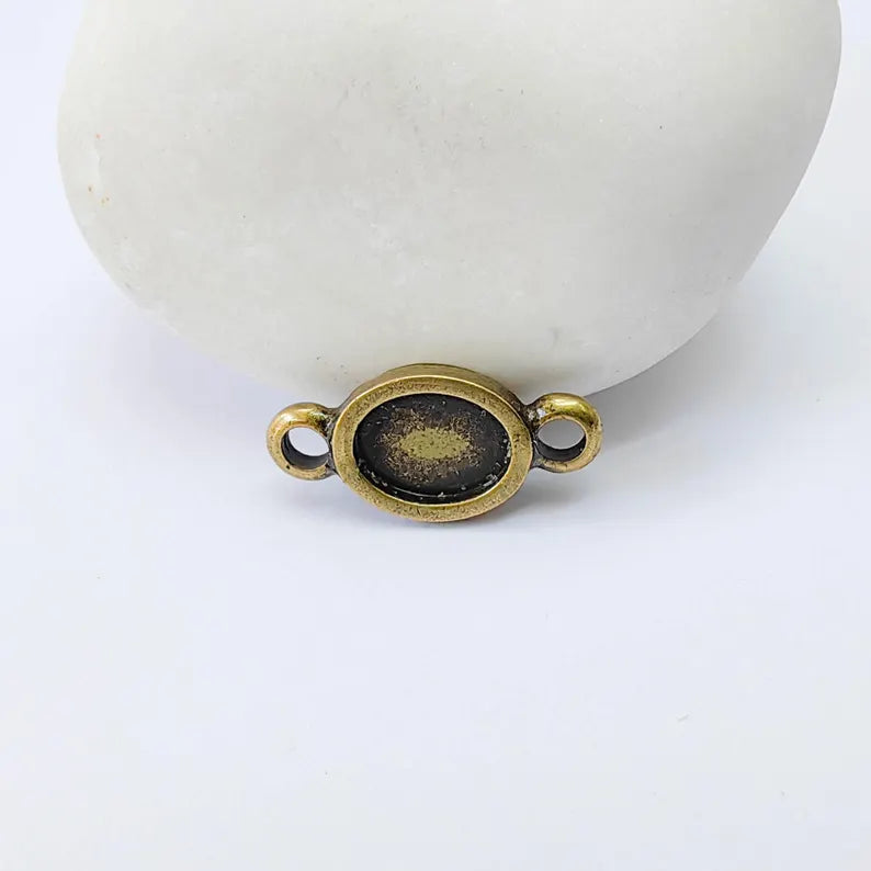 4 Oval Cabochon Connector, Bracelet Necklace Connector, 8x6mm Bezel, Antique Bronze Plated, G38063
