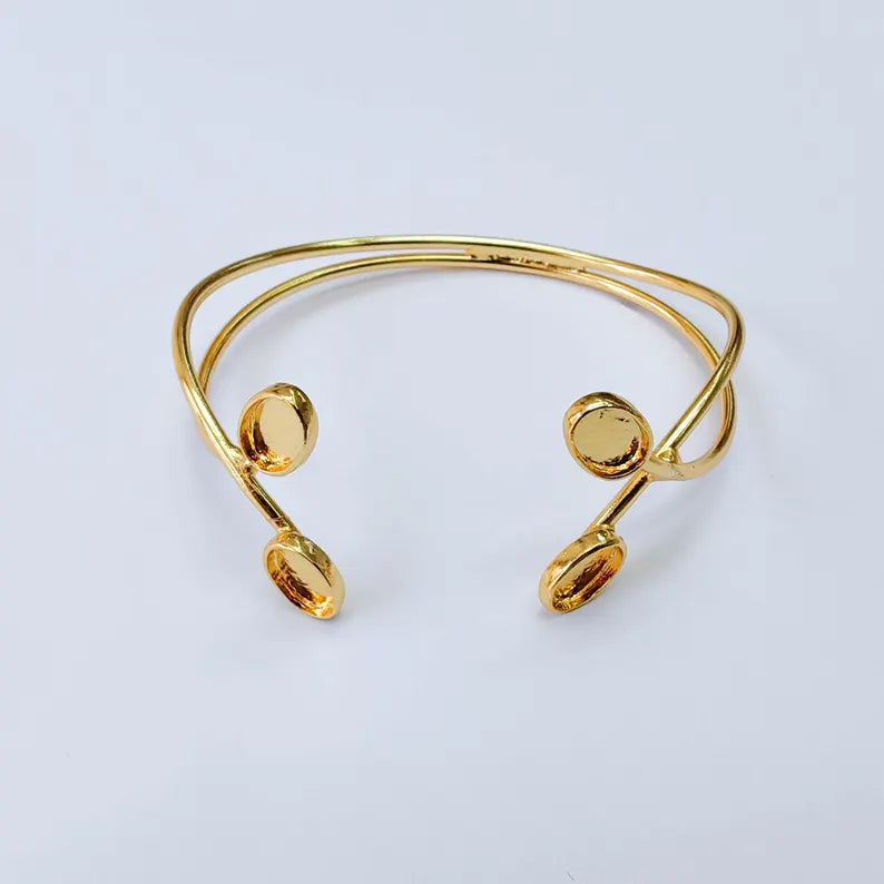 Adjustable Bracelet Bezel Base, 8x6mm Oval Setting, Double Cuff Bracelet, 24K Gold Brass, G38066