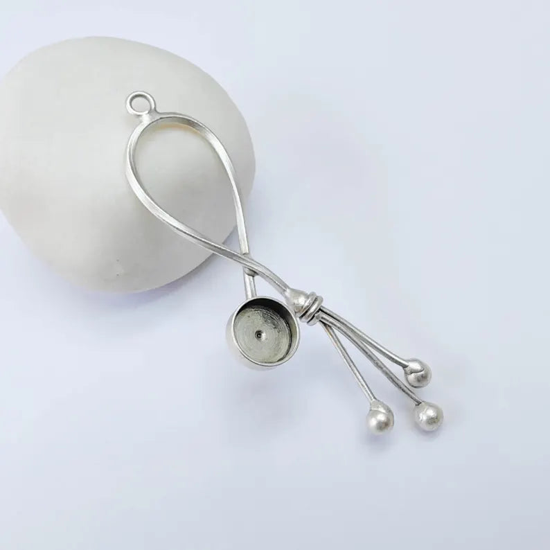 Long Loop Bezel Pendant 10mm Round Setting 73x22mm Antique Silver G38070