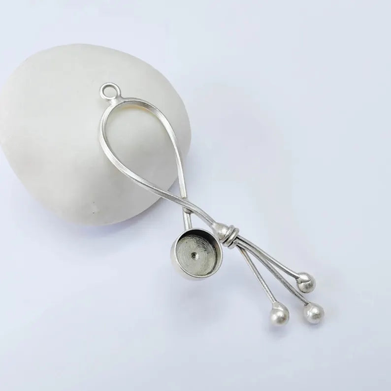 Long Loop Bezel Pendant 10mm Round Setting 73x22mm Antique Silver G38070