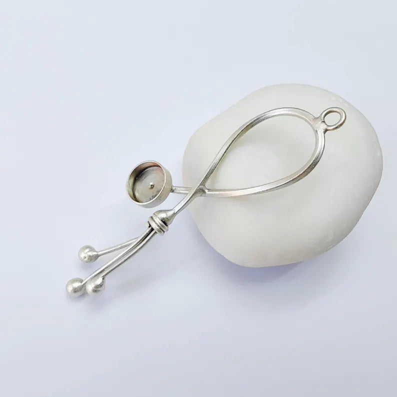 Long Loop Bezel Pendant 10mm Round Setting 73x22mm Antique Silver G38070