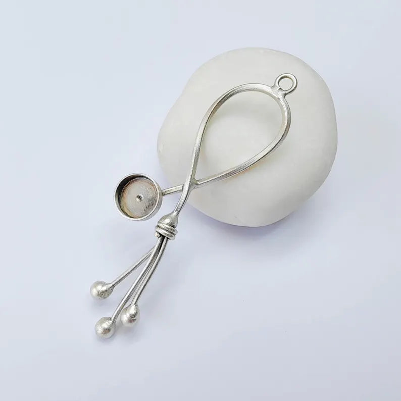Long Loop Bezel Pendant 10mm Round Setting 73x22mm Antique Silver G38070