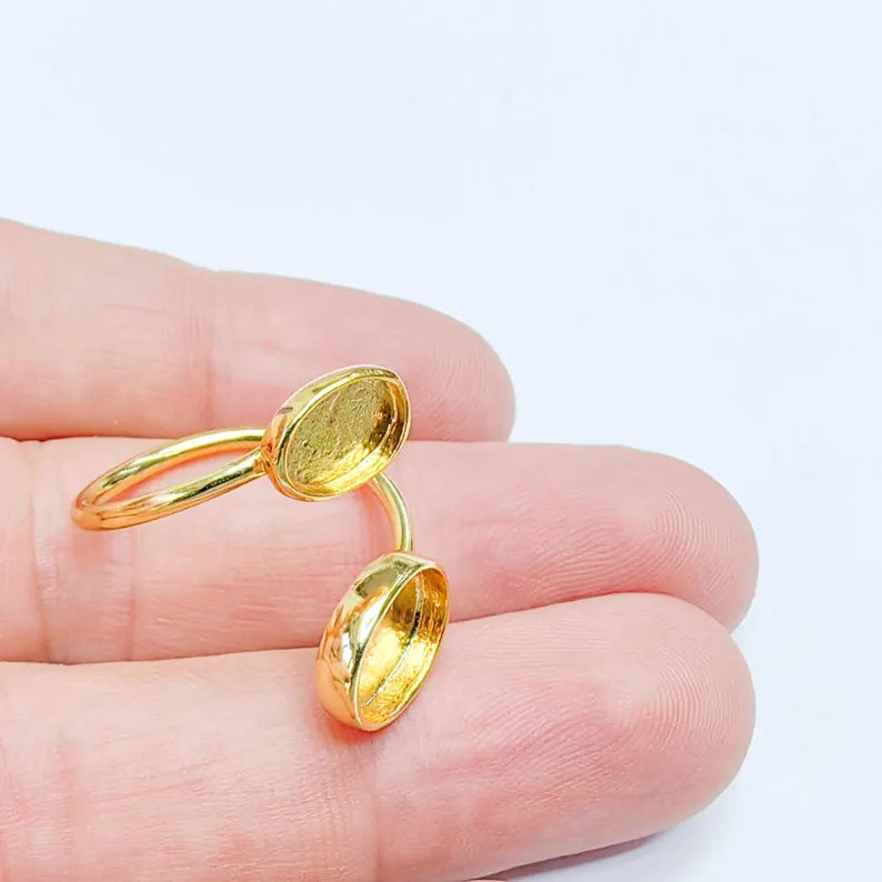 Double Bezel Adjustable Ring Setting, Oval Bezel 11x9mm, 8x6mm, 24K Gold Color Blank, G38073