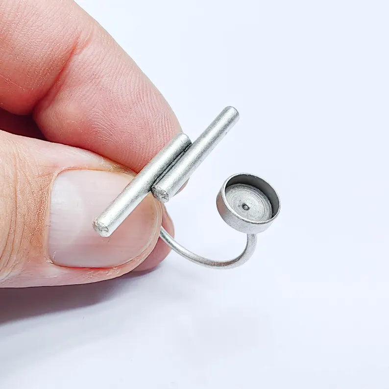 Adjustable Bar Ring Blank 8mm Bezel, Cabochon Setting, Antique Silver Plated Brass Base G38074