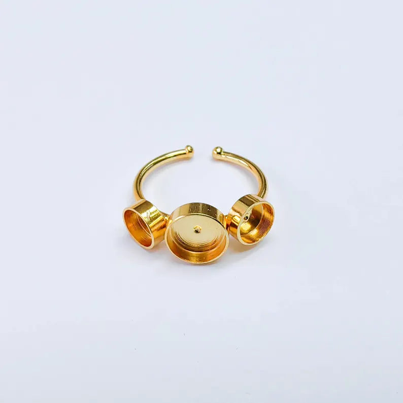 Triple Bezel Adjustable Ring, Round Settings 8mm, 6mm, 24K Gold Color Ring Blank, G38075