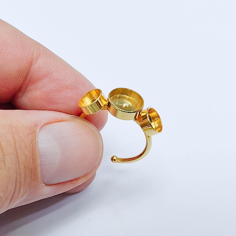 Triple Bezel Adjustable Ring, Round Settings 8mm, 6mm, 24K Gold Color Ring Blank, G38075