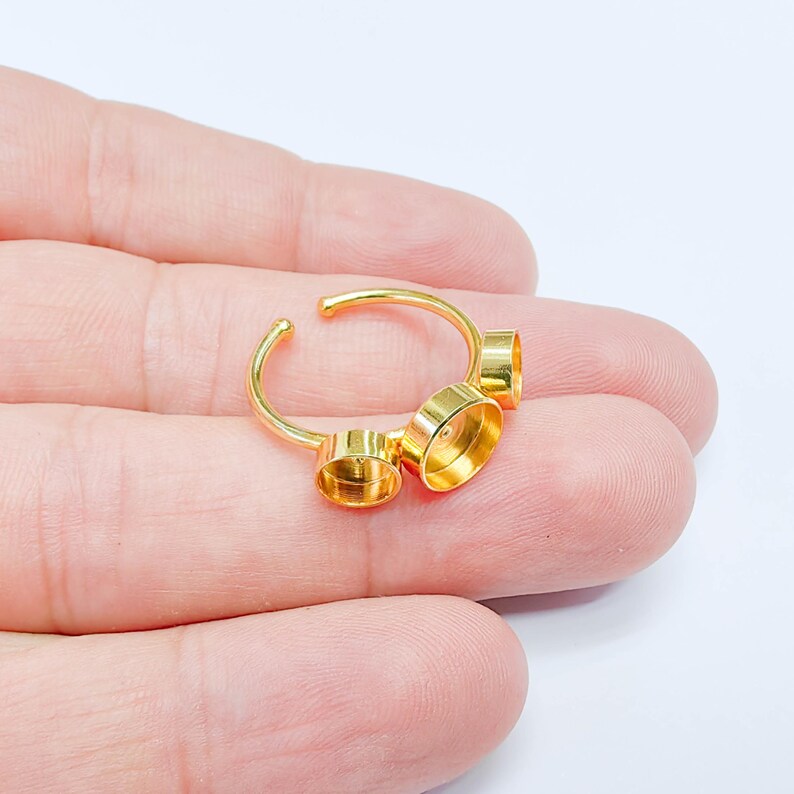 Triple Bezel Adjustable Ring, Round Settings 8mm, 6mm, 24K Gold Color Ring Blank, G38075