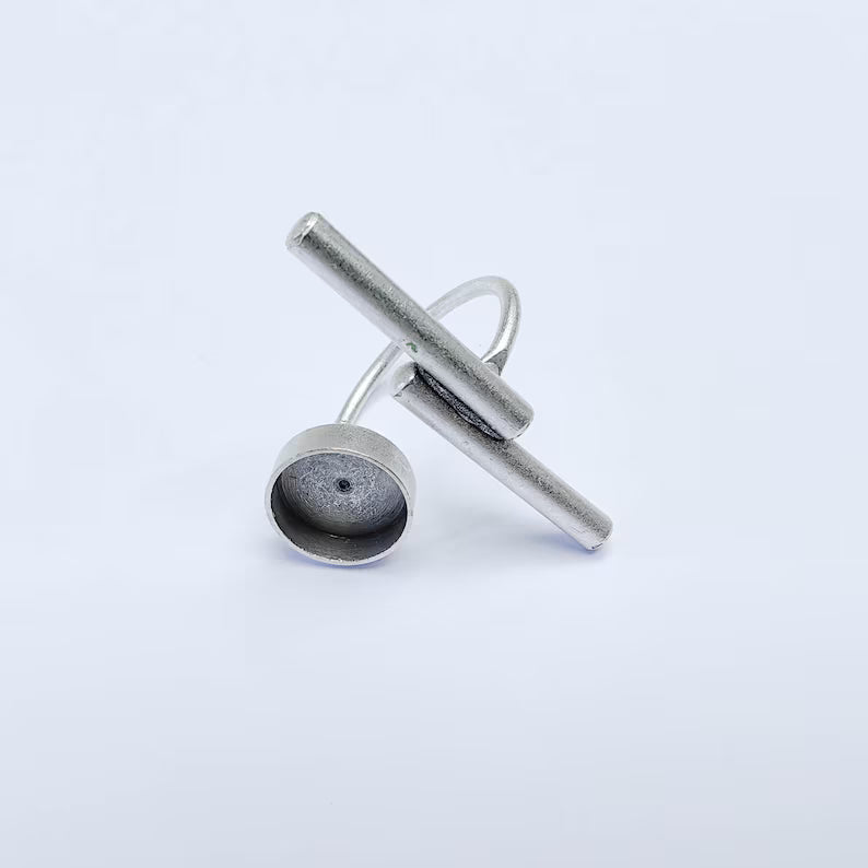 Adjustable Bar Ring Blank 10mm Bezel, Cabochon Setting, Antique Silver Plated Brass Base G38082