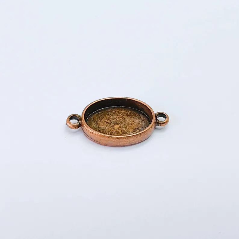 Oval Bezel Connector Pendant, Double Loop Design, Antique Copper Plated, 18x13mm Bezel, G38089