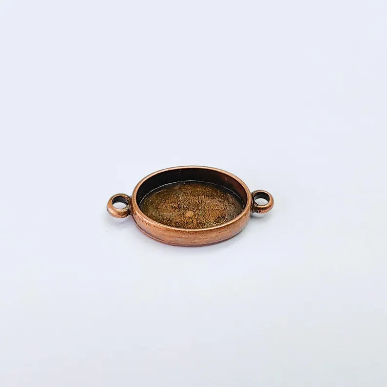 Oval Bezel Connector Pendant, Double Loop Design, Antique Copper Plated, 18x13mm Bezel, G38089