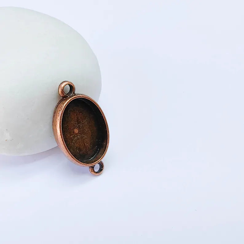 Oval Bezel Connector Pendant, Double Loop Design, Antique Copper Plated, 18x13mm Bezel, G38089