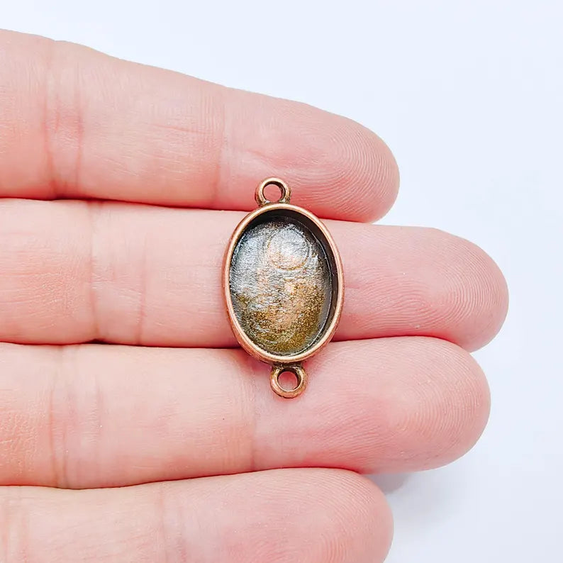 Oval Bezel Connector Pendant, Double Loop Design, Antique Copper Plated, 18x13mm Bezel, G38089