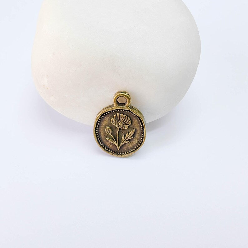 2 Poppy Flower Charm, Double Sided Flower Pendant, Boho Antique Bronze Plated, 16x13mm G38092