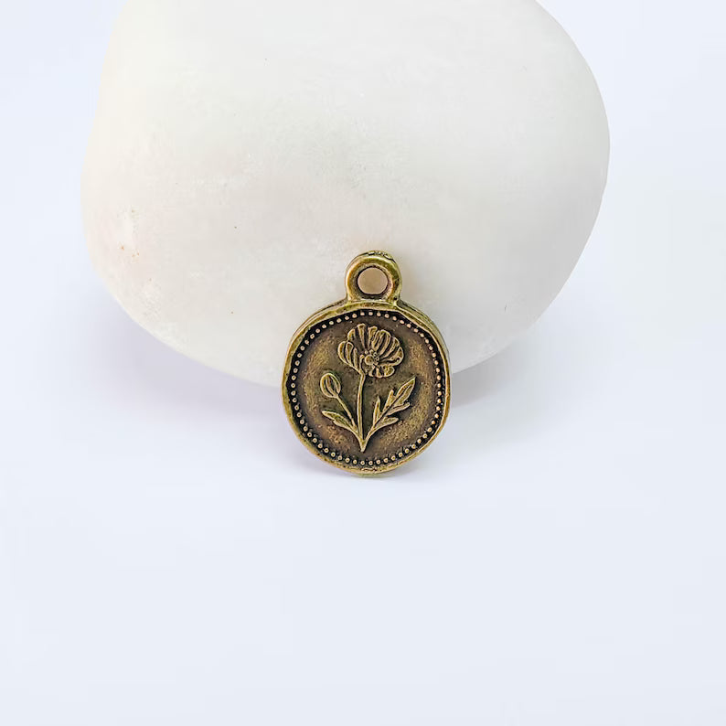 2 Poppy Flower Charm, Double Sided Flower Pendant, Boho Antique Bronze Plated, 16x13mm G38092