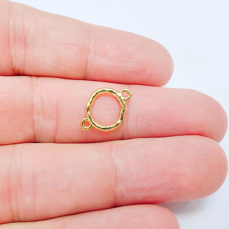 2 Organic Circle Connector, Minimal Open Circle Design, 24k Gold Color, Jewelry Finding, 16x11mm, G38094