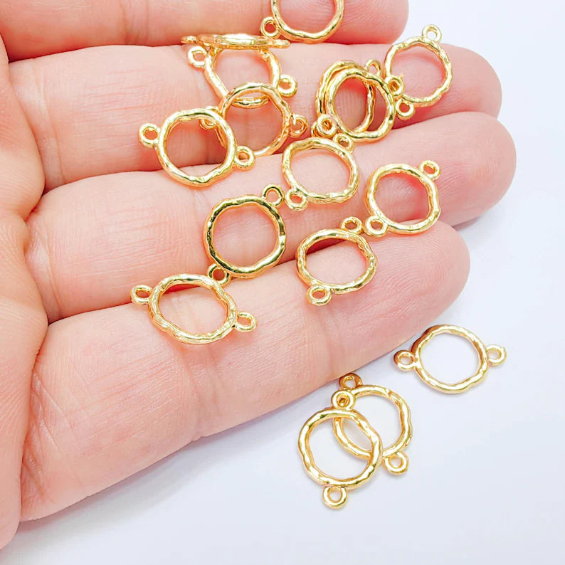 2 Organic Circle Connector, Minimal Open Circle Design, 24k Gold Color, Jewelry Finding, 16x11mm, G38094