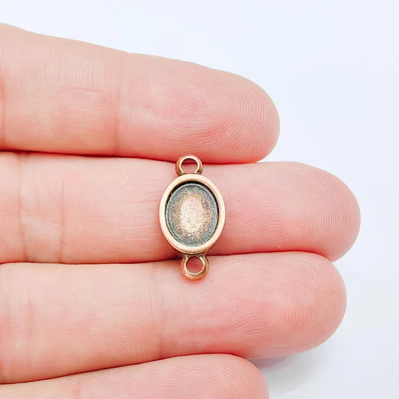 Oval Bezel Connector Pendant, Cabochon Blank, Antique Copper Plated, 10x8mm, G38096