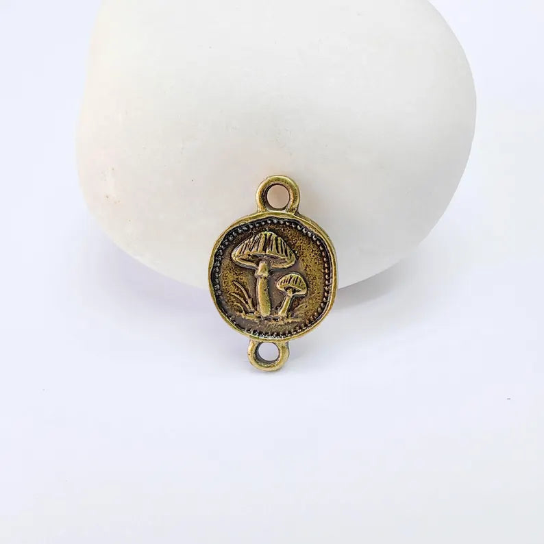 2 Mushroom Charm Connector, Double Sided Forest Nature Design, Antique Bronze Plated, 20x13mm, G38095