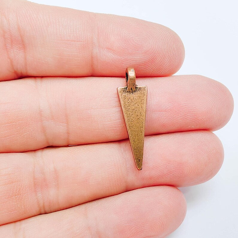 5 Minimalist Spike Charm Pendant, Geometric Triangle Design, Copper Plated, 28x8mm, G38098