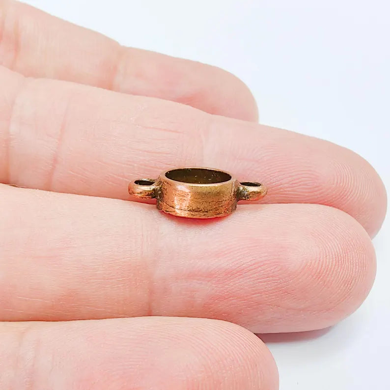 5 Round Bezel Connector, Double Loop Cabochon Blank, Resin Bases, Mosaic Mountings, Polymer Clay Setting, Antique Copper Plated (8mm) G38100