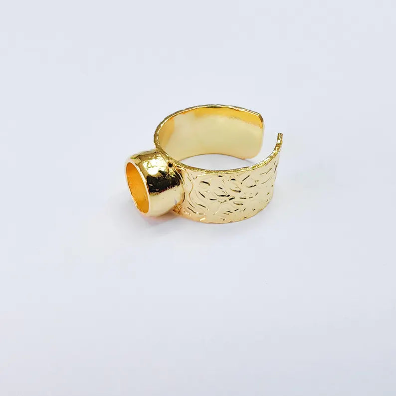 Round Bezel Adjustable Ring Base, 8mm Setting, 24K Shiny Gold Color Adjustable Blank, G38102
