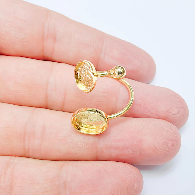 Double Bezel Adjustable Ring, Oval Settings 11x8mm & 8x6mm, 24K Gold Color Ring Blank, G38105
