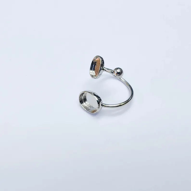 Shiny Silver Ring Setting, Cabochon Blank, Resin Bezel, Mounting, Epoxy Frame Base, Adjustable Silver Plated Brass 11x8mm & 8x6mm G38107