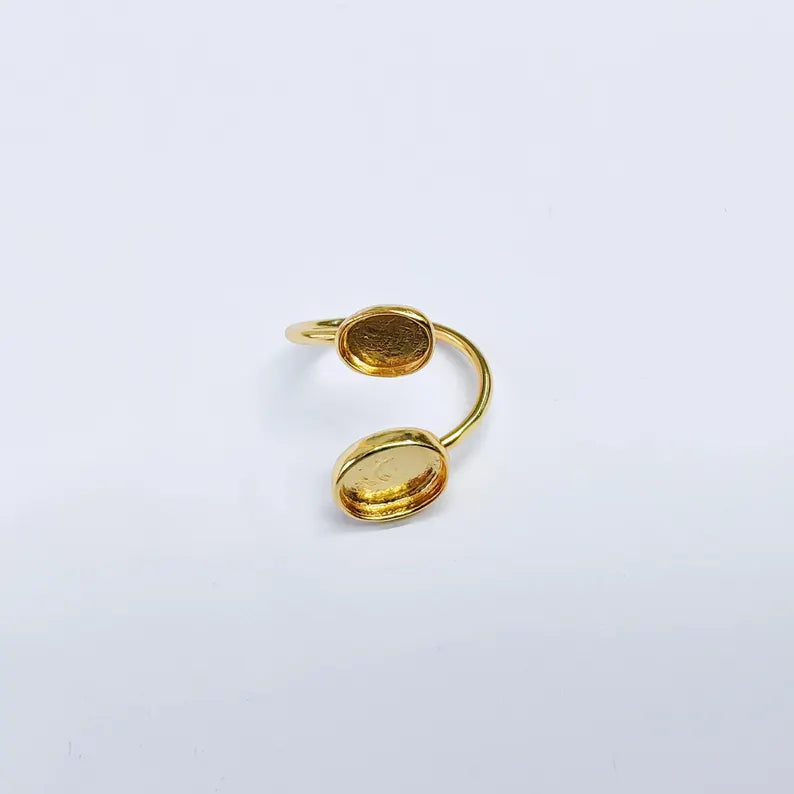 Double Bezel Adjustable Ring Setting, Oval Bezel 11x9mm, 8x6mm, 24K Gold Color Blank, G38073