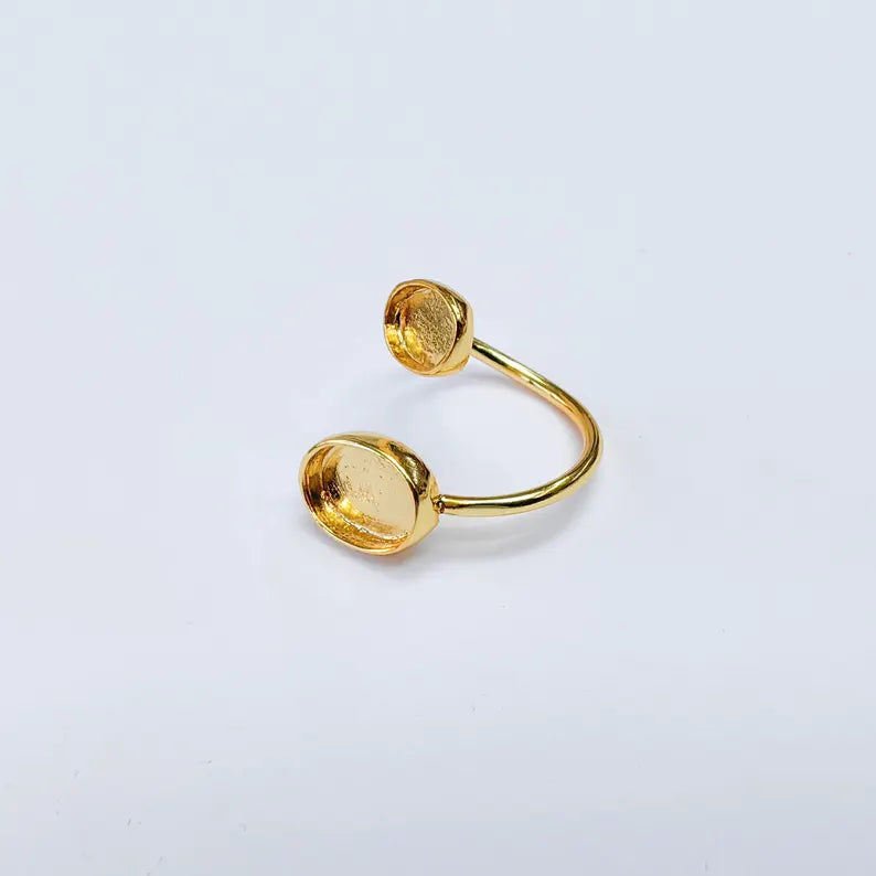 Double Bezel Adjustable Ring Setting, Oval Bezel 11x9mm, 8x6mm, 24K Gold Color Blank, G38073