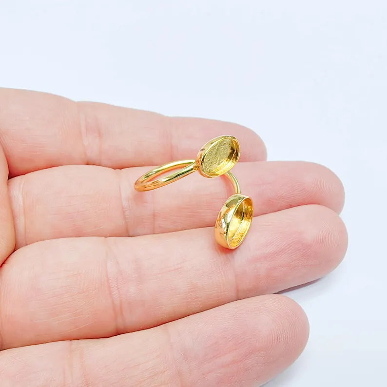Double Bezel Adjustable Ring Setting, Oval Bezel 11x9mm, 8x6mm, 24K Gold Color Blank, G38073