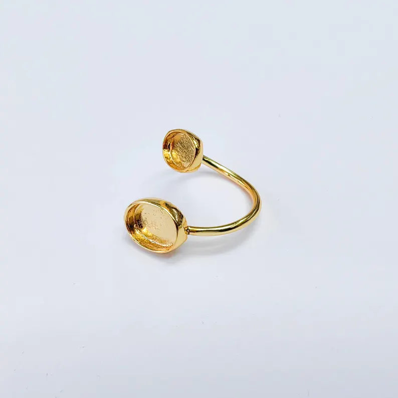 Double Bezel Adjustable Ring Setting, Oval Bezel 11x9mm, 8x6mm, 24K Gold Color Blank, G38073