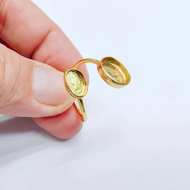 Double Bezel Adjustable Ring Setting, Oval Bezel 11x9mm, 8x6mm, 24K Gold Color Blank, G38073