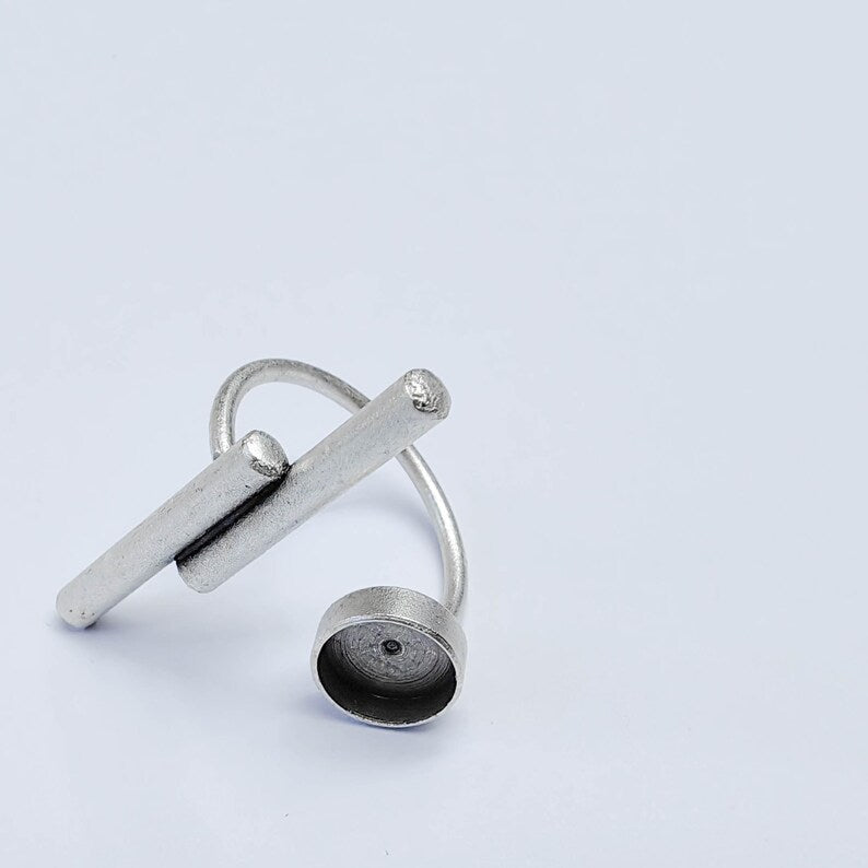 Adjustable Bar Ring Blank 8mm Bezel, Cabochon Setting, Antique Silver Plated Brass Base G38074