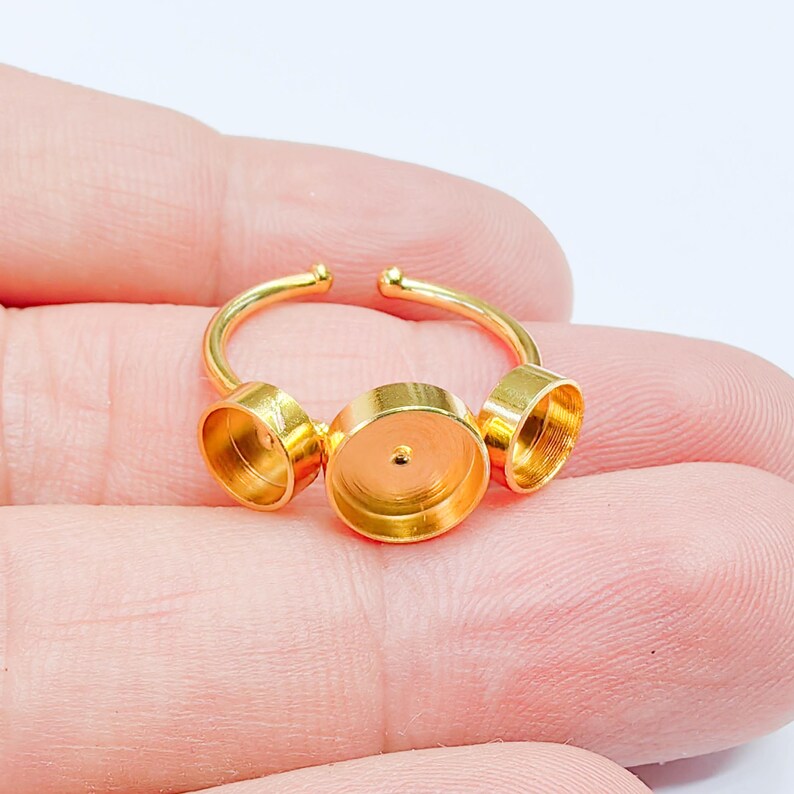 Triple Bezel Adjustable Ring, Round Settings 8mm, 6mm, 24K Gold Color Ring Blank, G38075