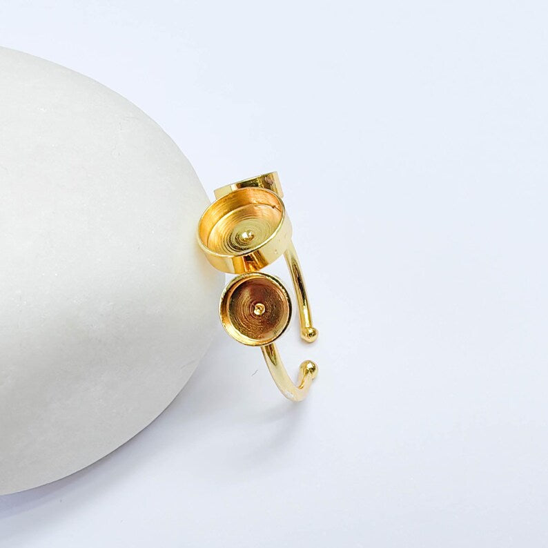 Triple Bezel Adjustable Ring, Round Settings 8mm, 6mm, 24K Gold Color Ring Blank, G38075