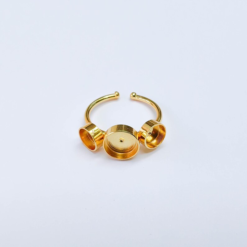 Triple Bezel Adjustable Ring, Round Settings 8mm, 6mm, 24K Gold Color Ring Blank, G38075