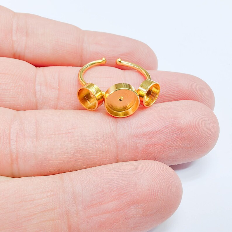 Triple Bezel Adjustable Ring, Round Settings 8mm, 6mm, 24K Gold Color Ring Blank, G38075