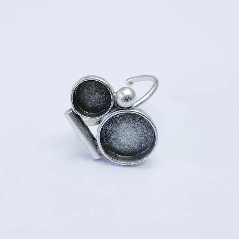 Double Bezel Bar Ring Blank Settings, Base, 12mm, 8mm Adjustable Silver Plated Brass G38077