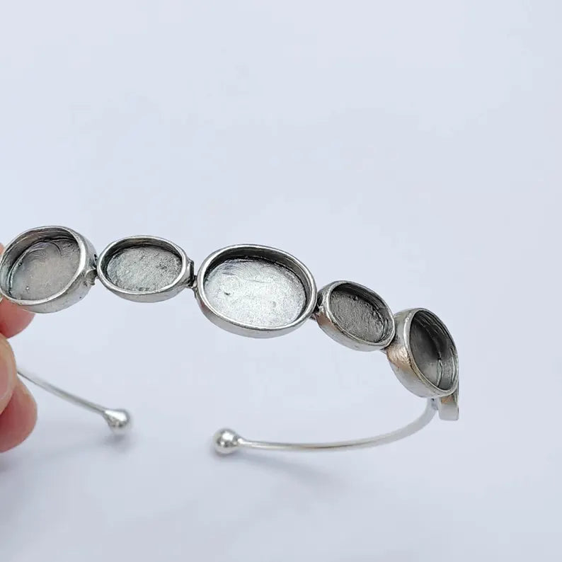 Multi Oval Bezel Cuff, Bracelet Blank, Base 11x8mm 8x6mm Adjustable Antique Silver Plated G38078