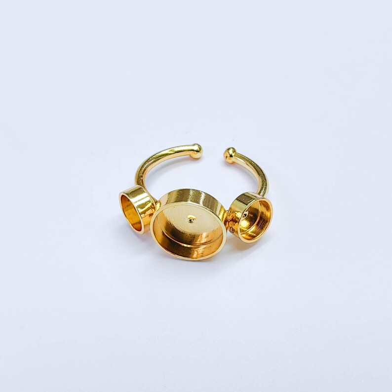 Triple Bezel Adjustable Ring, Round Settings 10mm, 6mm, 24K Gold Color Ring Blank, G38084