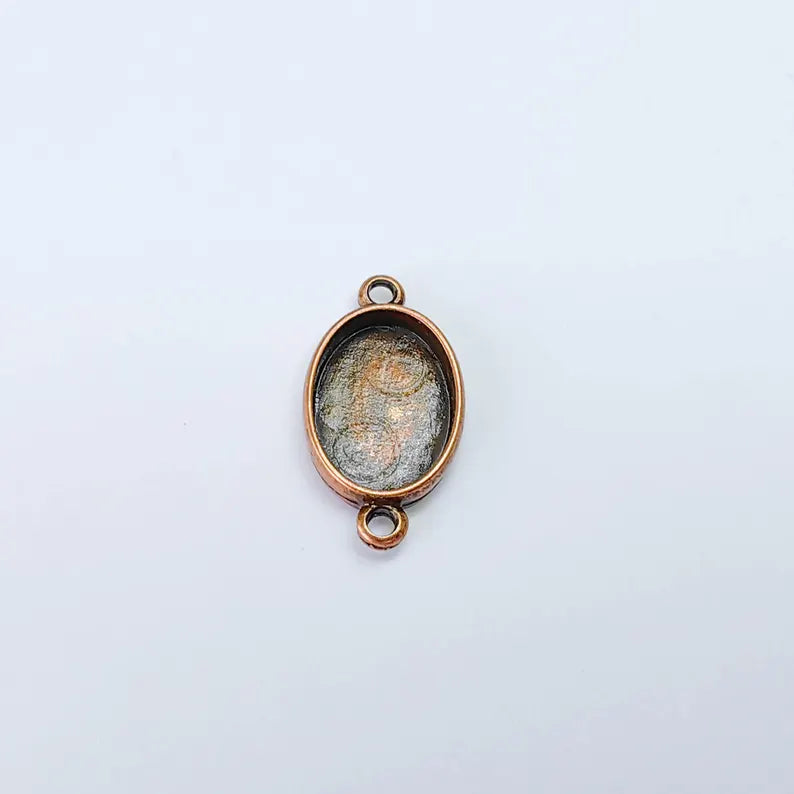 Oval Bezel Connector Pendant, Double Loop Design, Antique Copper Plated, 18x13mm Bezel, G38089