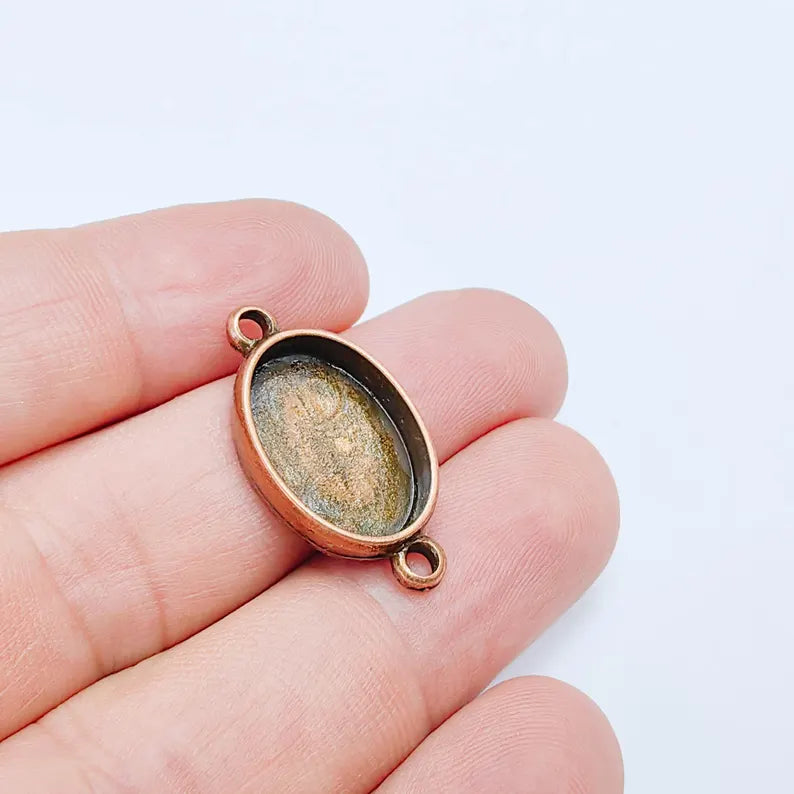 Oval Bezel Connector Pendant, Double Loop Design, Antique Copper Plated, 18x13mm Bezel, G38089