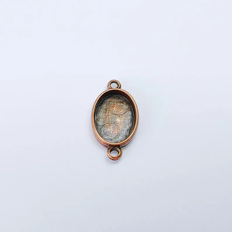 Oval Bezel Connector Pendant, Double Loop Design, Antique Copper Plated, 18x13mm Bezel, G38089