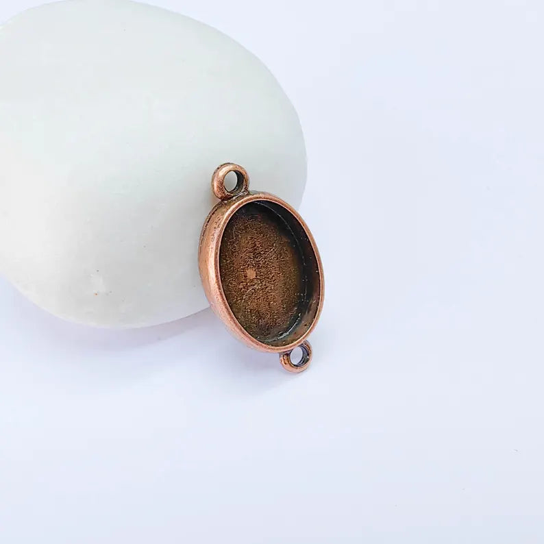 Oval Bezel Connector Pendant, Double Loop Design, Antique Copper Plated, 18x13mm Bezel, G38089