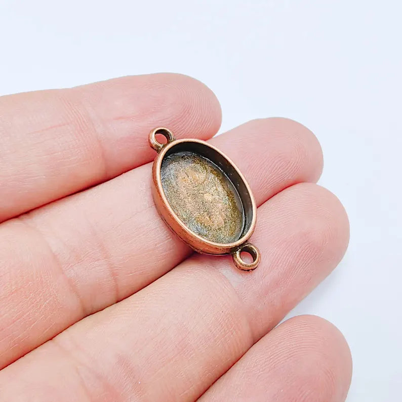 Oval Bezel Connector Pendant, Double Loop Design, Antique Copper Plated, 18x13mm Bezel, G38089