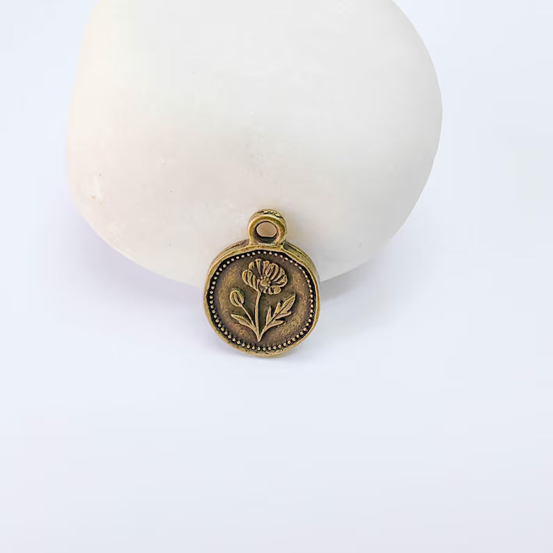 2 Poppy Flower Charm, Double Sided Flower Pendant, Boho Antique Bronze Plated, 16x13mm G38092