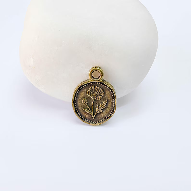 2 Poppy Flower Charm, Double Sided Flower Pendant, Boho Antique Bronze Plated, 16x13mm G38092