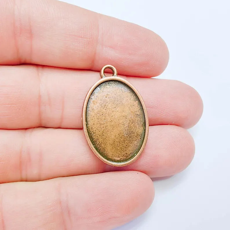 Oval Bezel Pendant, 25x18mm Inner Size, Antique Copper Plated Zamac Jewelry Finding, 31x20mm, G38093