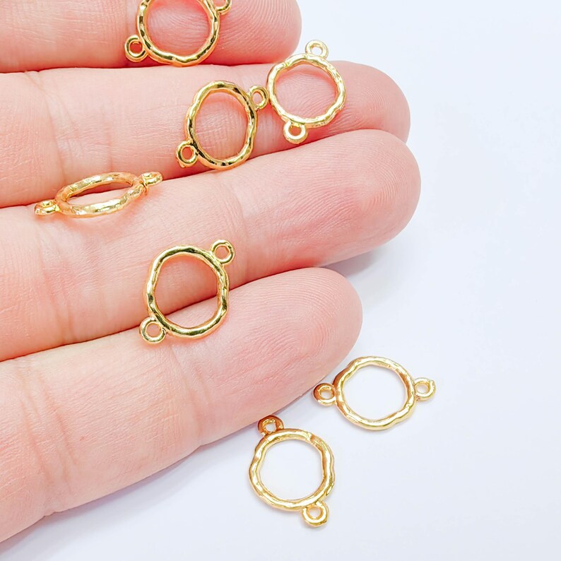 2 Organic Circle Connector, Minimal Open Circle Design, 24k Gold Color, Jewelry Finding, 16x11mm, G38094